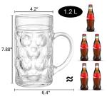 Yesland 2 Pack Beer Mug for Freezer, 1.2 L /40 oz Glass Beer Stein Mugs with Handle Large Heavy-Duty Beer Cups Drinking Glassware Pub Drinking Mugs for Bar, Alcohol, Beverages, Men, Clear