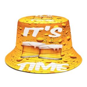 QXFHULV Printed Bucket Hat - Reversible Packable Summer Travel Beach Sun Cap for Men Women Teens (Yellow Beer)