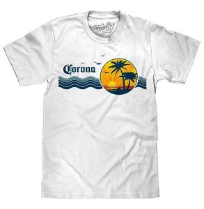 Tee Luv Men's Corona Beer T-Shirt - Retro 80s Beach Palm Tree Shirt, White, XXL