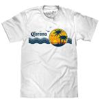 Tee Luv Men's Corona Beer T-Shirt - Retro 80s Beach Palm Tree Shirt, White, XXL