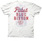 Ripple Junction Pabst Blue Ribbon Adult Brewery T-Shirt Can with Red Text Officially Licensed White Medium