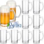 Reallnaive 10 Pcs Beer Mugs with Handles 16 Ounce Clear Glass Beer Mugs Steins German Large Heavy Cups for Tea, Coffee, Root Floats, Dishwasher and Refrigerator Safe, Durable