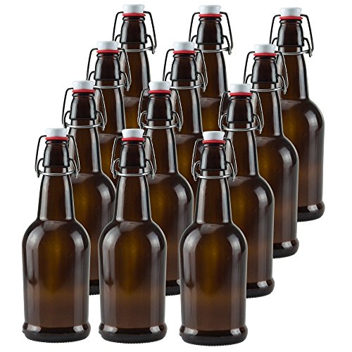 Amber Glass Beer Bottles, 473 ml, 12-Pack