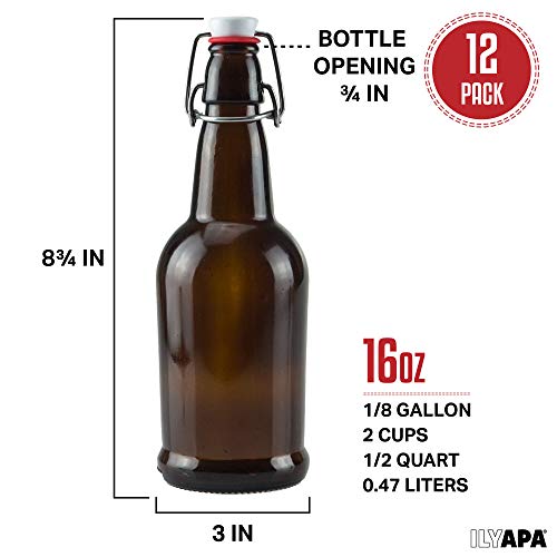 Amber Glass Beer Bottles, 473 ml, 12-Pack