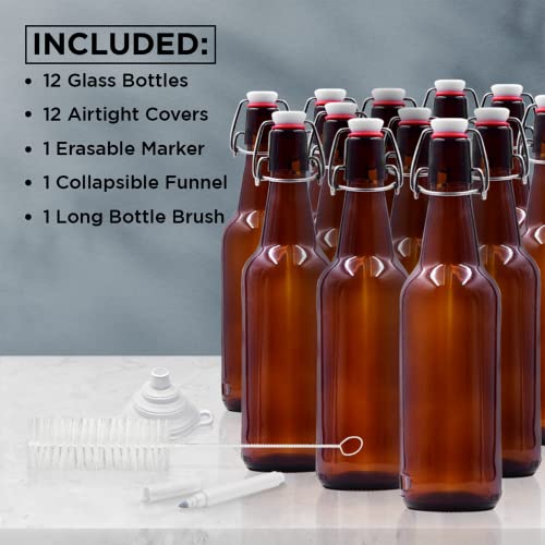 12 Amber Glass Beer Bottles for Home Brewing
