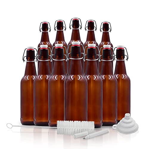 12 Amber Glass Beer Bottles for Home Brewing