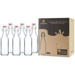 YEBODA 16 oz Clear Glass Beer Bottles - Set of 6