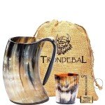 Viking Horn Cup Tankard with Stand and Sack