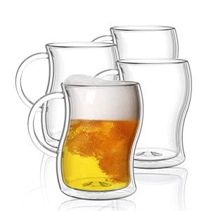 Double Walled Glass Beer Mugs - 4 Pack