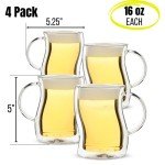 Double Walled Glass Beer Mugs - 4 Pack