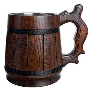 Handmade Wooden Beer Mug with Stainless Steel Cup
