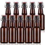 9 Amber Beer Bottles with Flip-Top Caps