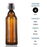 YEBODA 32 oz Amber Beer Bottles, Set of 4