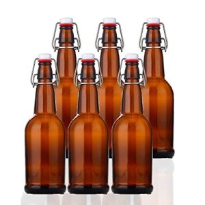 16 Oz Amber Glass Beer Bottles - 6 Pack