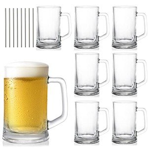 SOUJOY 8 Pack 12 Oz Glass Beer Mugs