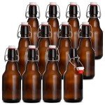 Set of 12 Amber Flip Top Beer Bottles