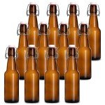 Set of 12 Flip Top Amber Beer Bottles
