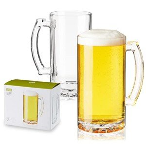 Extra Large Glass Beer Mugs with Handles - Set of 2