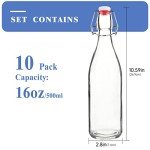 10-Pack 16oz Glass Bottles with Swing Tops