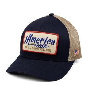 Rural Cloth America Beer Snapback Hat - Navy/Tan