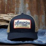 Rural Cloth America Beer Snapback Hat - Navy/Tan