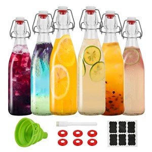 ZEBEIYU Swing Top Glass Bottles 16oz,Glass Beer Bottles With Airtight Caps for Home Brewing,Kombucha, 2nd Fermentation, Water Kefir, Beverages, Soda, Oils, Vinegar, Limoncello(6 Pack