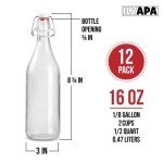 Ilyapa 16 oz Clear Flip Top Glass Beer Bottles for Home Brewing, Set of 12