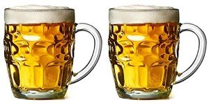 Home Products Essentials 2 Pack Glass Dimpled Stein Beer Mug with Large Handle - 17 oz. -Dishwasher Safe - For All Beverages (2pk Dimpled)