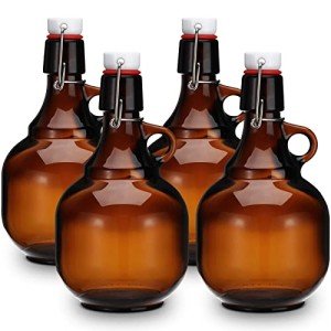 Dandat 4 Pcs Growlers for Beer Amber Glass Bottles Beer Bottles Glass Jar with Lid liquid Jugs Soda Cider Alcohol Wine Home Brewing Fermenting(34 oz)