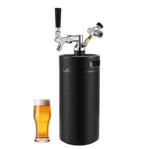 128oz Draft Beer Dispenser - Mini Beer Keg for Home Bar, Pressurized Stainless Steel Portable Beer Growler Tap System, Mini Kegerator, Beer Gifts For Men and Beer Lovers (Matte Black)