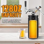 128oz Draft Beer Dispenser - Mini Beer Keg for Home Bar, Pressurized Stainless Steel Portable Beer Growler Tap System, Mini Kegerator, Beer Gifts For Men and Beer Lovers (Matte Black)