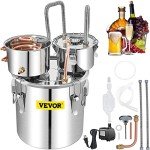 VEVOR Alcohol Still 13GAL/50L, Alcohol Distiller with Thumper Keg, Distillery Kit for Alcohol with Copper Tube & Build-in Thermometer & Water Pump