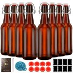 eispap Amber Beer Bottles with Flip Caps, 16oz 8 Pack Glass Bottle with Swinging Top for Airtight Lids, Home Brewing and Fermentation Kombucha, Vanilla Extract, Beverage, Water