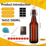 eispap Amber Beer Bottles with Flip Caps, 16oz 8 Pack Glass Bottle with Swinging Top for Airtight Lids, Home Brewing and Fermentation Kombucha, Vanilla Extract, Beverage, Water