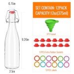 TOEKSIX 12 Pack 12 oz Swing Top Glass Bottles,Glass Bottles with Stoppers Lids,Glass Beer Bottle with Airtight Rubber Seal Flip Caps for Home Brewing Kombucha,Beverages,Oil,Vinegar,Wine,Cider,Soda