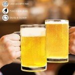 4 Pack Heavy Beer Glass Mug - 16oz Beer Mug, Large Beer Glasses with Handle, Frozen Beer Mugs For Freezer, Classic Beer Mug glasses Set Glass Steins for Bar, Beverage, Dishwasher Freezer Safe 485ML