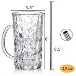 Lyellfe Set of 6 Glass Beer Mug, 18 Oz Large Beer Glasses with Handle Straw, Solid Clear Drinking Glassware Beer Cups for Freezer, Great for Cocktail, Juice, Soda, Beer, Whiskey, Beverage
