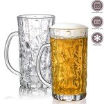 Lyellfe Set of 6 Glass Beer Mug, 18 Oz Large Beer Glasses with Handle Straw, Solid Clear Drinking Glassware Beer Cups for Freezer, Great for Cocktail, Juice, Soda, Beer, Whiskey, Beverage