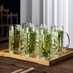 Lyellfe Set of 6 Glass Beer Mug, 18 Oz Large Beer Glasses with Handle Straw, Solid Clear Drinking Glassware Beer Cups for Freezer, Great for Cocktail, Juice, Soda, Beer, Whiskey, Beverage