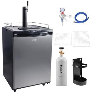 VEVOR Digital Beer Kegerator, Single Tap Draft Beer Dispenser, Full Size Keg Refrigerator With Shelves, CO2 Cylinder, Drip Tray & Rail, 32°F- 75.2°F Temperature Control, 163L,Silver