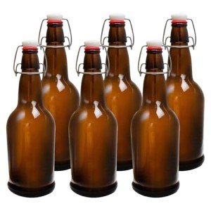 Collgene Flip Top Glass Bottle, 6 Pack Swing Top Glass Bottles with Airtight Cap,16 Oz Glass Bottle with Lids, Amber Glass Beer Bottles for Home Brewing and Wine Bottling