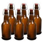 Collgene Flip Top Glass Bottle, 6 Pack Swing Top Glass Bottles with Airtight Cap,16 Oz Glass Bottle with Lids, Amber Glass Beer Bottles for Home Brewing and Wine Bottling