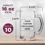 DISCOUNT PROMOS Custom Glass Beer Mug 16 oz. Set of 10, Personalized Bulk Pack - Great for Wedding Favors, Groomsmen Gifts, Birthday Gifts - Clear