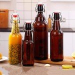Encheng Amber Glass Bottles with Air Tight Lids 32 oz,Easy Cap Bottles for Beer and Home Brewing,Glass Kombucha Bottles with Stoppers,Swing Top Bottles for Beverages 8 Pack