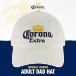 Concept One Corona Extra Dad Hat, Cotton Baseball Cap with Embroidered Logo, Adjustable Baseball Hat, White, One Size
