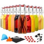 12 Pack 8.5oz Flip Top Glass Bottles, Swing Top Beer Brewing Bottle for 2nd Fermentation, Kombucha, Kefir, Vanilla Extract, Coquito, Juice, Tea - Airtight Stopper Cap Lid, Bonus 4 Bottle Pourers