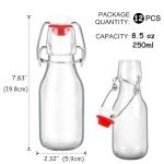 12 Pack 8.5 oz swing top glass bottles,flip top glass bottle with airtight lid for home brewing,kombucha,kefir,vanilla extract,beer,oil,vinegar,homemade juices,soda,beverages,2nd fermentation
