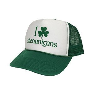 P&B I Shamrock Shenanigans, Irish St Patrick's Day Campaign Adjustable Unisex Hat Cap (Green/White/Green)