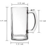 TUSAPAM Heavy Beer Mugs Set, 16oz Glass Mugs With Handle, Beer Glasses For Freezer, 500ml Beer Drinking Glasses, Traditional Stein For Bar, Alcohol, Beverages,Coffee, Teas, Set of 6