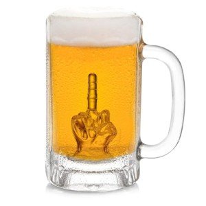 RUGLUSH Middle Finger Beer Mug – Glass Beer Mugs with Handles – Tall Glass Beer Mug for Men – Funny Beer Gifts for Men Birthday, Anniversary, Father’s Day – Sturdy Beer Mug Novelty Gifts for Men